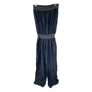 Body Central NWOT 100% Cotton Chambray Smock Strapless Wide Leg Jumpsuit L